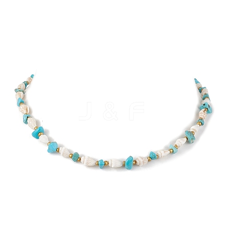 Synthetic Turquoise Chip & Natural Trumpet Shell Necklaces NJEW-JN04767-1