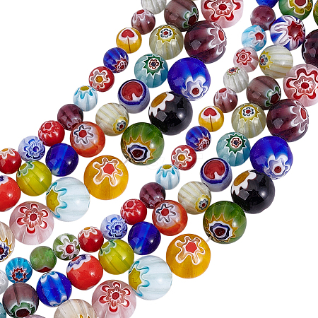 3 Styles Handmade Millefiori Glass Round Beads Strands LAMP-HY0001-16-1