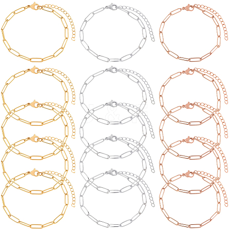15Pcs 3 Colors 304 Stainless Steel Paperclip Chain Bracelets BJEW-BBC0001-20-1
