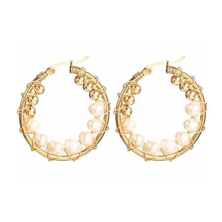 Natural Freshwater Pearl Hoop Earrings for Women EJEW-JE04622-1