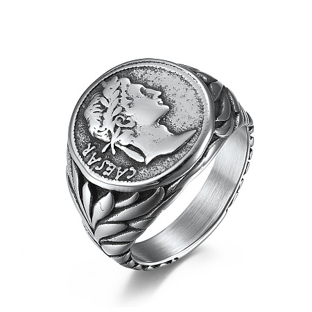 Caesar Pattern 304 Stainless Steel Finger Rings FS-WG94254-02-1