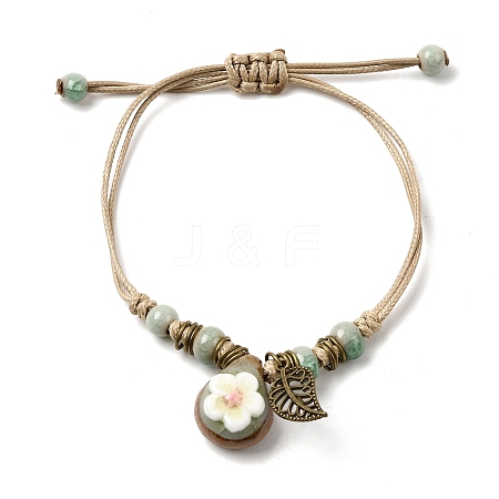 Adjustable Handmade Porcelain Flower Beads Braided Beads Bracelets WGFB2A7-09-1