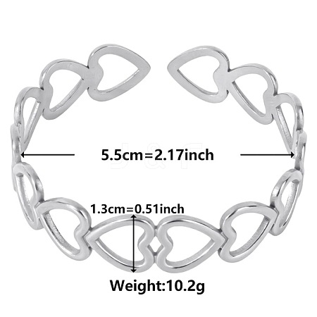 Elegant and Stylish Design Hollow Heart 304 Stainless Steel Cuff Bangles for Women GR2355-1-1