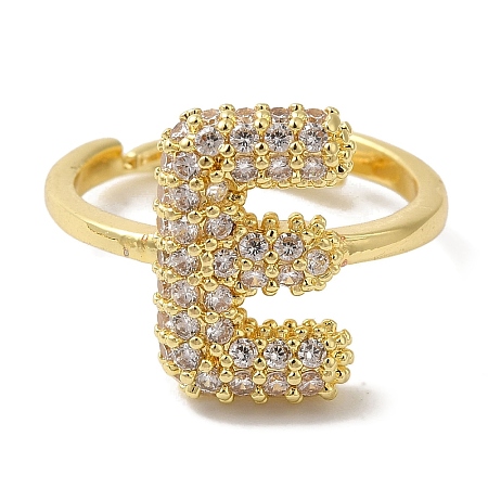 Rack Plating Letter Brass Micro Pave Clear Cubic Zirconia Adjustable Rings for Women KK-S391-03G-E-1