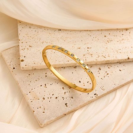 304 Stainless Steel & Crystal Rhinestone Hinged Bangles for Women WGC4C17-01-1