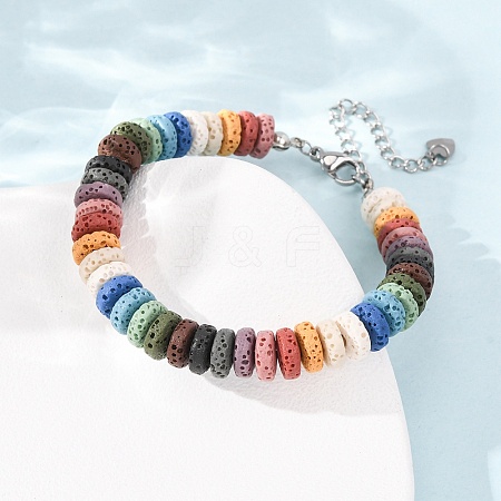 Chakra Dyed Natural Lava Rock Heishi Beaded Bracelets GG-CBA922D-04-1