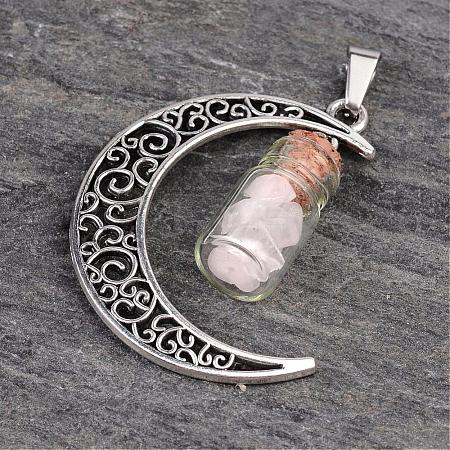 Column Glass Bottle with Rose Quartz inside Pendants PALLOY-JF00170-02-1