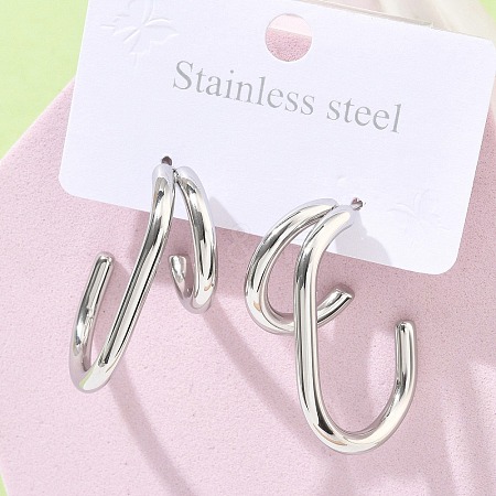 304 Stainless Steel Two-layer C-Shaped Stud Earrings EJEW-Z098-18P-1