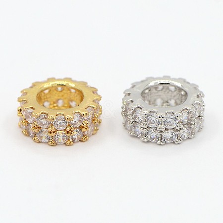 Brass Micro Pave Cubic Zirconia Beads Flat Round Spacer ZIRC-D026-07-1