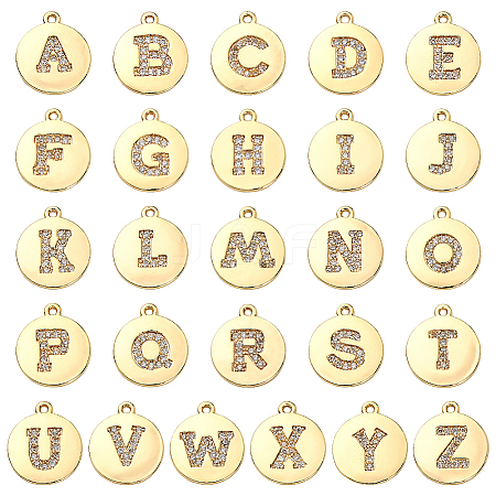 26Pcs 26 Styles Brass Micro Pave Cubic Zirconia Charms KK-SC0006-94-1