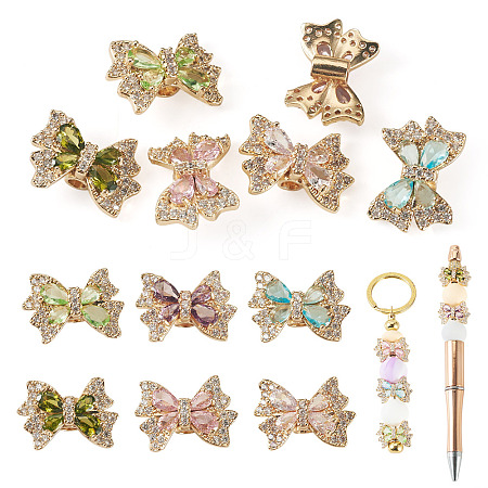 6Pcs 6 Colors Brass Rhinestone Beads KK-TA0009-14-1