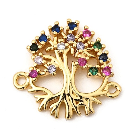Brass Pave Colorful Cubic Zirconia Tree of Life Connector Charms KK-I360-032G-1