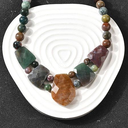 Natural Indian Agate Faceted Bib Graduated Beaded Necklaces for Women NJEW-B128-01E-1