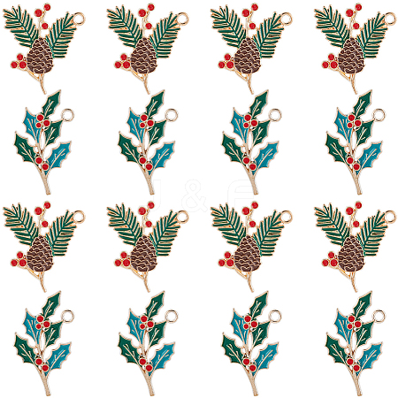 28Pcs 2 Styles Golden Plated Christmas Alloy Enamel Pendants ENAM-SC0005-83-1