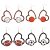 FIBLOOM 4 Pairs 4 Styles Sport Theme Wood Heart Dangle Earrings for Women EJEW-FI0001-55-1