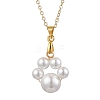 Shell Pearl 10mm Round Beaded Paw Print Pendant Necklaces NJEW-JN05171-01-5