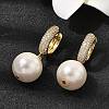 Round Brass Micro Pave Clear Cubic Zirconia Hoop Earrings EJEW-H180-01A-G-1