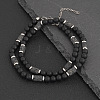 Natural Black Onyx(Dyed & Heated) Round and Lava Rock Column Beaded Necklaces for Men AD4538-1-1