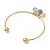 304 Stainless Steel Cuff Bangles with Brass Leaf Charms BJEW-JB10173-4