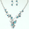 Bohemia Style Alloy with Synthetic Turquoise Wave Pendant Necklaces & Flat Round Dangle Earrings Sets for Women FS-WGC7E0A-01-3