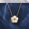 304 Stainless Steel Pave Natural White Shell Flower Pendant Necklaces for Women NJEW-U032-16G-03-3