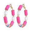 Basketball Wives Style Brass Heishi Beaded Hoop Earrings EJEW-JE04086-04-1