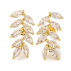 Leaf Brass Micro Pave Clear Cubic Zirconia Dangle Stud Earrings EJEW-F348-01G-1