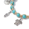 Feather & Turtle & Shell Shape Alloy Charm Bracelet BJEW-TA00389-02-3