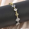 Brass Micro Pave Clear Cubic Zirconia Link Chain Bracelets for Women BJEW-C156-06C-GP-1