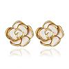 Romantic Flower Real Gold Plated Tin Alloy Enamel Ear Studs For Women EJEW-BB13374-1