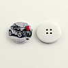 4-Hole Car Pattern Printed Wooden Buttons BUTT-R031-001-2