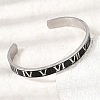 304 Stainless Steel Black Enamel Roman Numerals Open Cuff Bangles for Women SA-CBAC920-14P-2