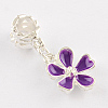 Silver Color Plated Flower Metal Alloy Enamel European Dangle Charms ENAM-Q421-28-2