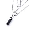 Bullet Synthetic Black Stone Pendant Tiered Necklaces NJEW-JN02457-04-2