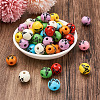 Fashewelry 80Pcs 8 Colors Printed Natural Wood Beads WOOD-FW0001-09-11