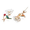 Flower with Bird Enamel Pin with ABS Plastic Pearl JEWB-N007-156-2