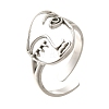 Hollow Human Face 304 Stainless Steel Open Cuff Rings for Women RJEW-M046-03P-2