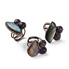 Horse Eye & Round Natural Amethyst & Labradorite Adjustable Rings RJEW-A041-05R-1