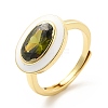 Rack Plating Brass Micro Pave Olive Drab Cubic Zirconia Oval Adjustable Rings RJEW-E064-21G-2