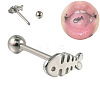 304 Stainless Steel Fish Bone Straight Barbell 15 Gauge Piercing Tongue Rings for Women Men FS-WG89F3B-01-1