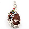 Multi-Color Alloy Rhinestone Peacock Setting with Oval Gemstone Big Pendants G-M036-M-P-2