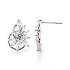 Flower Brass Micro Pave Clear Cubic Zirconia Stud Earrings Findings for Half Drilled Beads KK-T071-07P-1