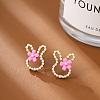 Alloy Imitation Pearl Plastic Rabbit & Flower Stud Earrings for Women WGC2AFB-02-2