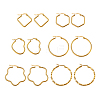 6 Pairs 6 Style Ring & Heart & Flower & Rhombus & Hexagon 201 Stainless Steel Hoop Earrings EJEW-FS0001-06-1