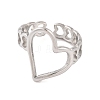 Non-Tarnish 304 Stainless Steel Hollow Heart Open Cuff Finger Rings for Women RJEW-S414-03B-P-2