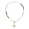 Shell Pearl Beads & Black Stone Chain Necklaces NJEW-JN05109-4