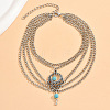 Bohemian Alloy with Synthetic Turquoise Teardrop Multi-Layered Chain Anklets for Women FS-WG424AC-01-1