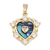 Brass With Cubic Zirconia And Abalone Shell KK-Q005-07G-1