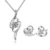 Heart Alloy Rhinestone Stud Earrings & Pendant Necklace Sets for Women FS-WG883D5-01-5