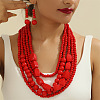 Wood Beaded Multilayer Necklaces & Dangle Earrings Sets WG1A9CE-04-1